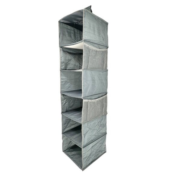 Hanging Closet Organizer Side Mesh Pockets Storage Gray Foldable & Collapsible - Picture 2 of 6